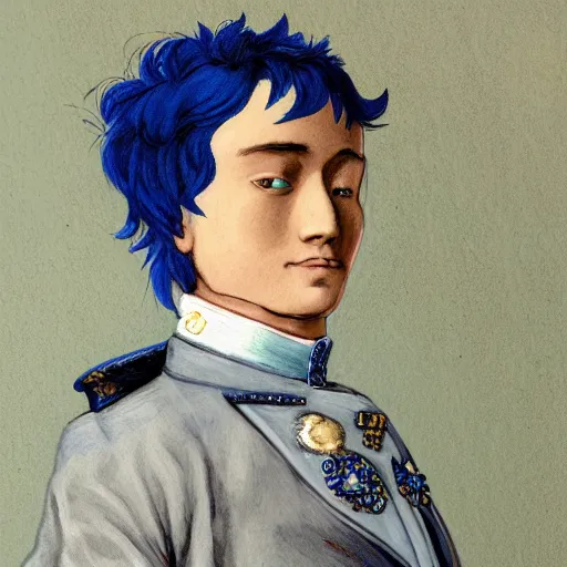 Image similar to Portrait of BeasttrollMC as Napoleon Bonaparte, asian race, blue hair