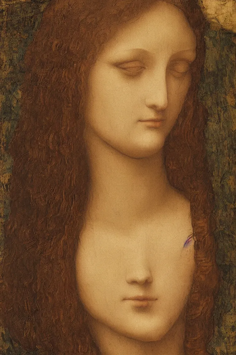 Prompt: a close up of a painting of a woman, a painting by leonardo da vinci, featured on deviantart, pre - raphaelitism, da vinci, fine art, pre - raphaelite