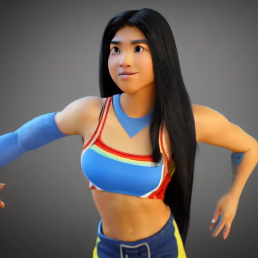 Image similar to young beautiful athletic Filipino woman with long hair posing, depicted as a Pixar character, high quality cg render, 4k