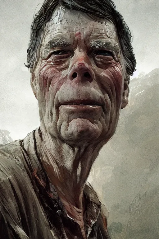 Image similar to stephen king as hillbilly, village, intricate, highly detailed, smooth, artstation, digital illustration by Ruan Jia and Mandy Jurgens and Artgerm and Wayne Barlowe and Greg Rutkowski and Zdislav Beksinski