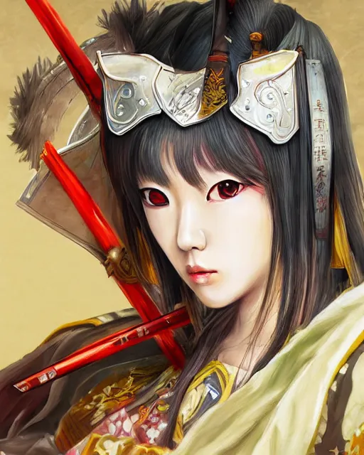 Prompt: taeyeon as oichi from sengoku basara , samurai warriors in the paintetly style of WLOP, artgerm, brush stroke oil painting, imagine fx, artstation