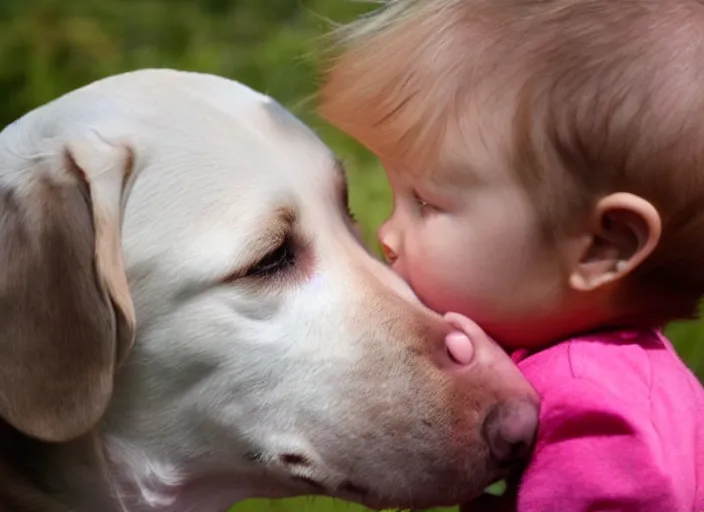 Image similar to dog licking baby's face