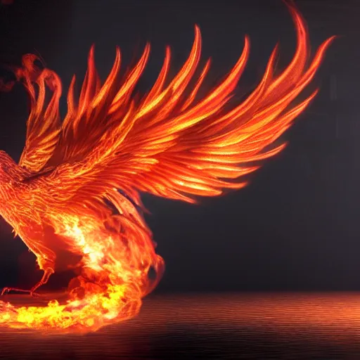 Image similar to flaming phoenix, volumetric lighting, intricate, detailed