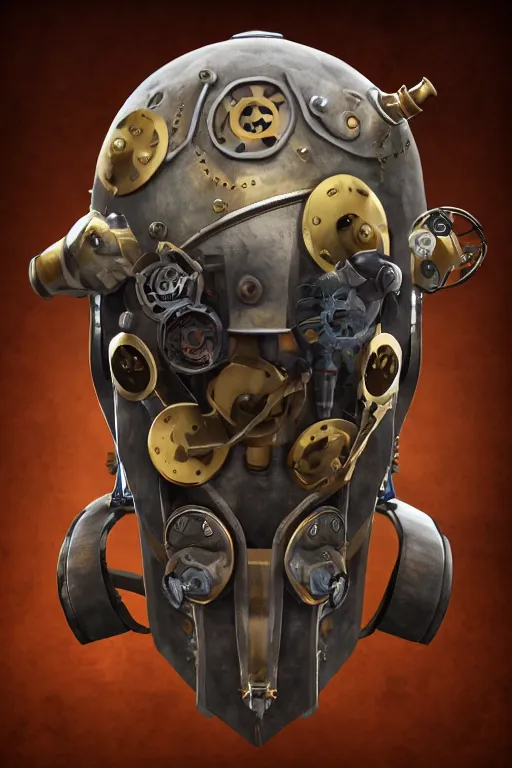 Image similar to steampunk mask minimalist fantasy art robot ninja helmet, global illumination ray tracing hdr fanart arstation by sung choi and eric pfeiffer and gabriel garza and casper konefal chaykin howard and campionpascale and cooke darwyn and davis jack