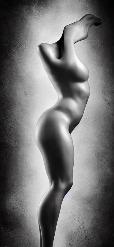 Prompt: perfect female body silhouette, liquid sculpture, astral clockwork, abstract shapes, photorealism, beautiful portrait, white and black latex mixture, black ink, body acts photography, abstract art, concept art, matte painting, elegant