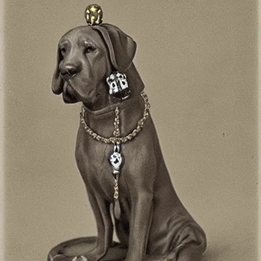 Prompt: a pious dog with a rosary bead tail