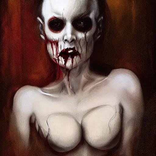 Image similar to very scary terrific portrait of layers of fear in the style of michael hussar sharp focus