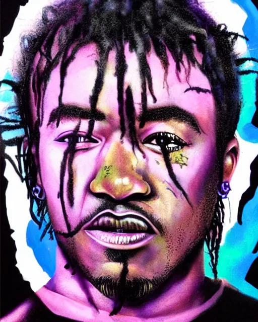 Image similar to lil uzi vert, airbrush, drew struzan illustration art, key art, movie poster