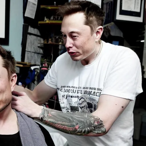 Image similar to elon musk getting a tattoo, newspaper photo, high definition