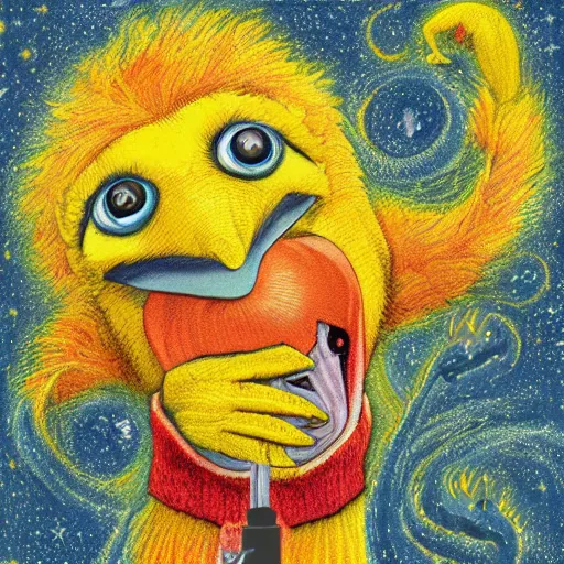 Image similar to big bird as a cosmic eldritch horror