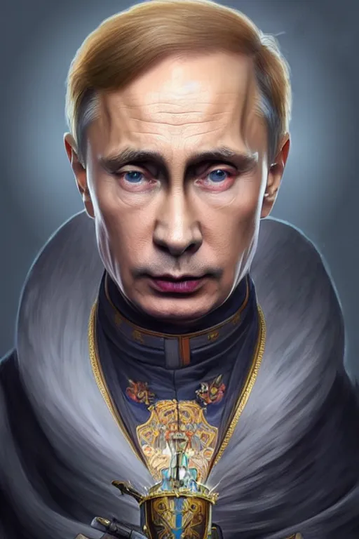 Image similar to vladimir putin as ja ja binx, realistic portrait, symmetrical, highly detailed, digital painting, artstation, concept art, smooth, sharp focus, illustration, cinematic lighting, art by artgerm and greg rutkowski and alphonse mucha