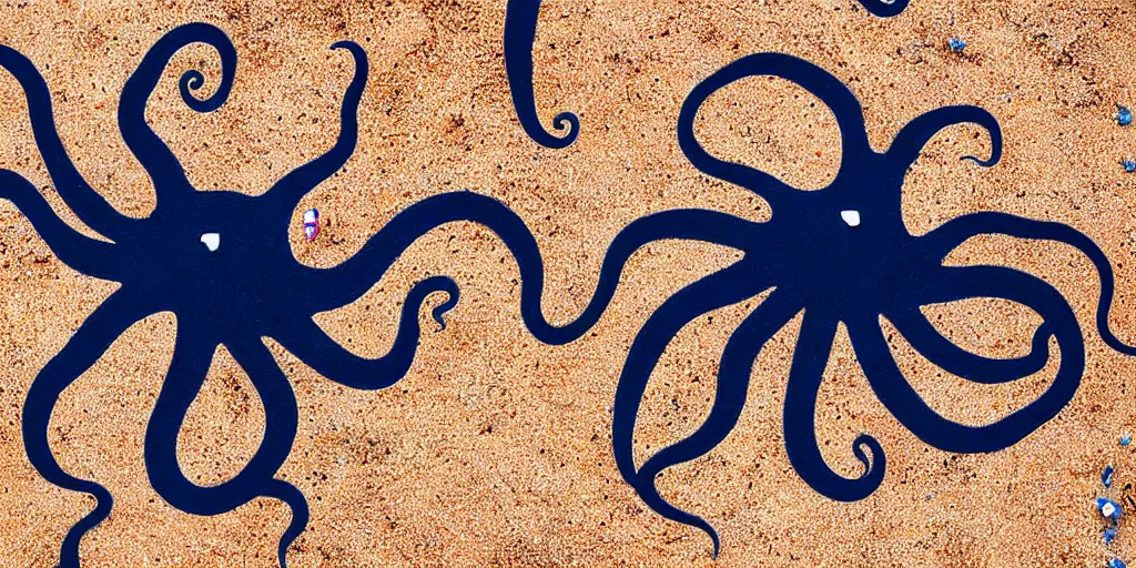 Prompt: deadly dangerous misterious octopus on the sand beach in the last rays of evening sun, 8 k ultra detailed scene from taika waititi movie