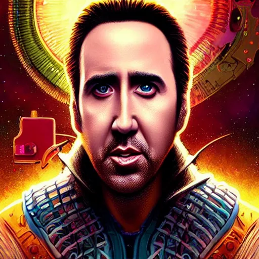 Image similar to Biopunk portrait of Nicolas Cage, by Tristan Eaton Stanley Artgerm and Tom Bagshaw.