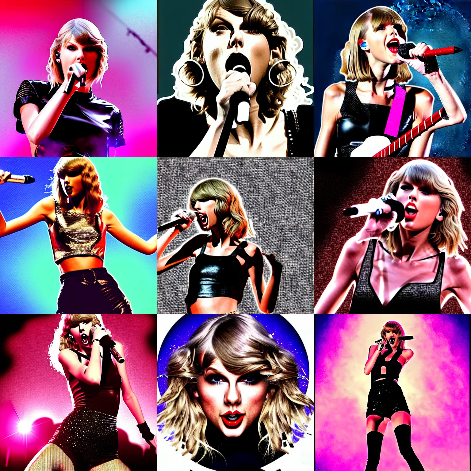 Prompt: digital art of taylor swift performing in a metal band