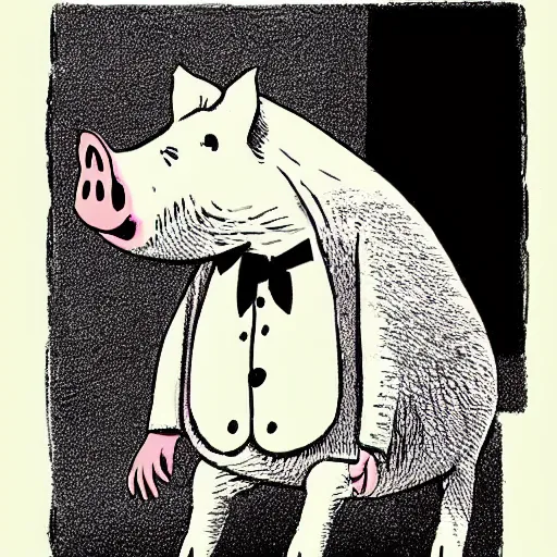 Prompt: a pig in a tuxedo, illustration by Edward Gorey