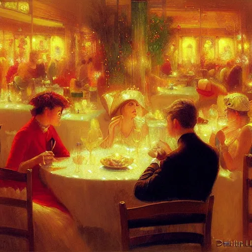 Image similar to The bustling restaurant by Delphin Enjolras and WLOP