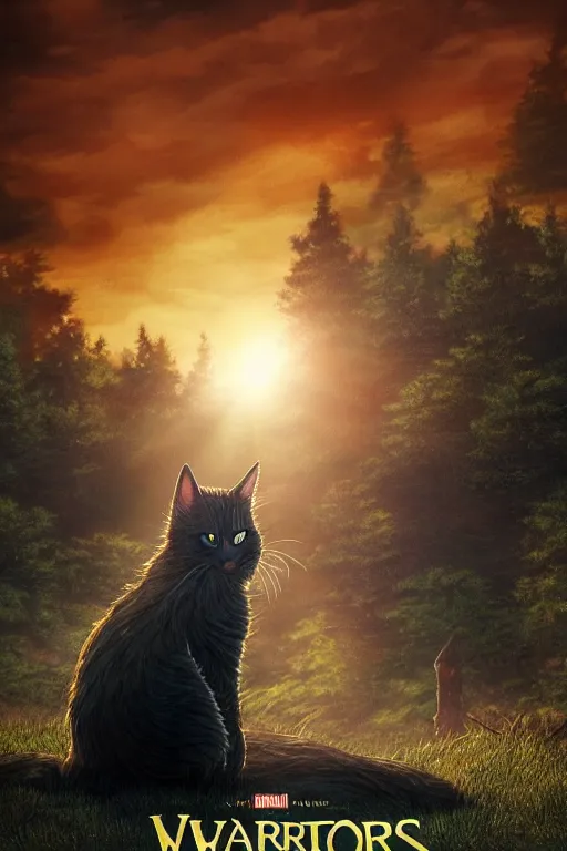 Prompt: a movie poster for warrior cats by wayne mclouglin, depth of field, sun flare, hyper realistic, very detailed, backlighting, trending on artstation