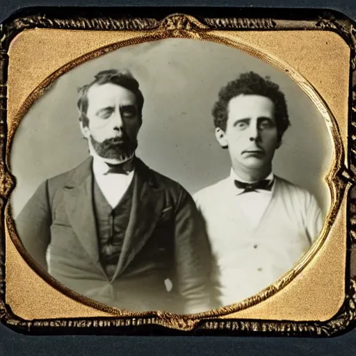 Image similar to tintype photo of rick and morty. 1 8 8 0 s