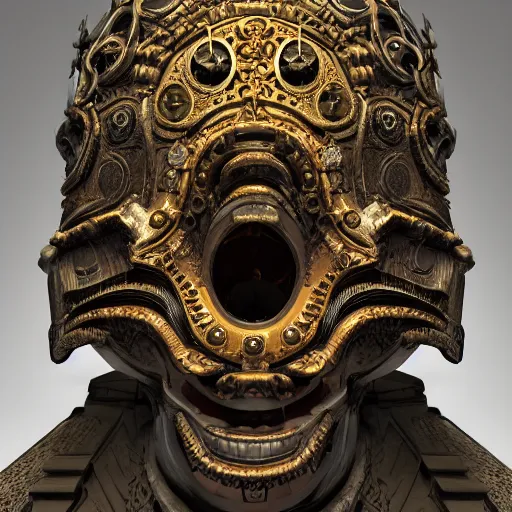 Prompt: an ominous dark ancient mask. hyper - detailed. steampunk baroque. symmetric. epic. unreal render.