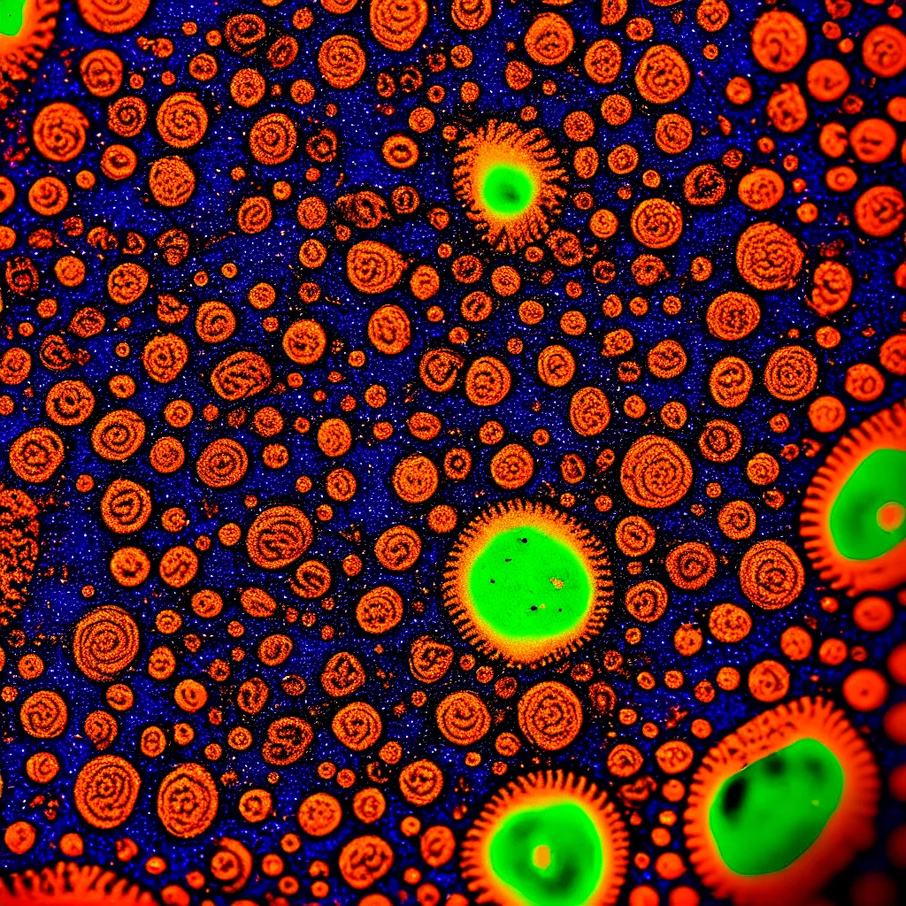 Image similar to a close up of a petri dish with a culture on it, a microscopic photo by kurt roesch, shutterstock contest winner, neoplasticism, creative commons attribution, macro photography, dye - transfer