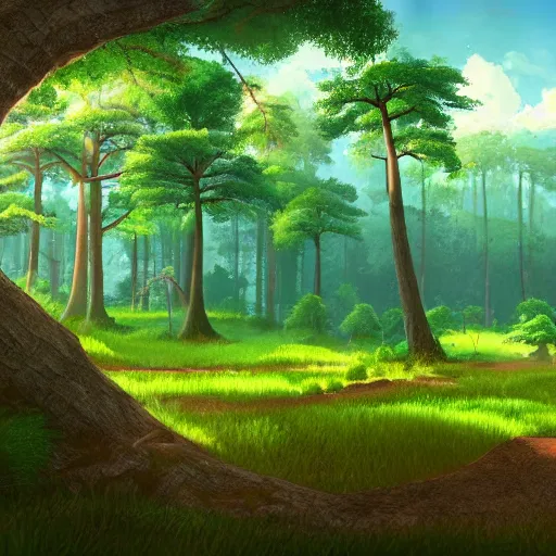 Prompt: forest lanscape panorama by pixar in traditional shinkai style