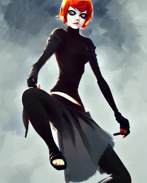 Image similar to emma stone as a thief, black clothing, mask, fantasy, portrait shinkai makoto studio ghibli studio key hideaki anno sakimichan stanley artgerm lau rossdraws james jean marc simonetti elegant highly detailed digital painting artstation pixiv