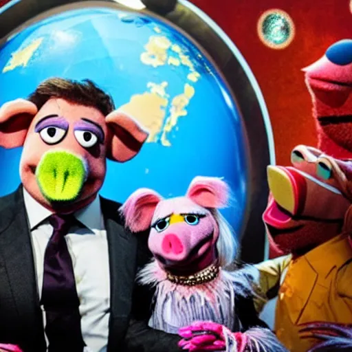 Prompt: muppets pigs in space with elon musk