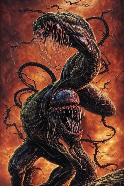 Image similar to venom. art by tomasz alen kopera and glenn fabry.