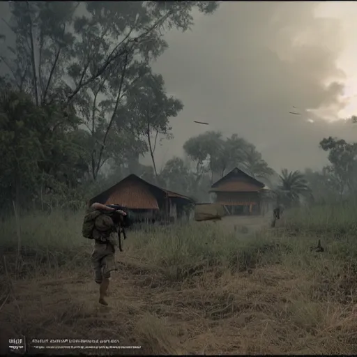 Image similar to hyperrealistic dslr film still of old image of vietnam war, stunning 8 k octane comprehensive 3 d render, inspired by istvan sandorfi & greg rutkowski & unreal engine, perfect symmetry, dim volumetric cinematic lighting, extremely hyper - detailed, extremely lifelike attributes & lifelike texture, intricate, masterpiece, artstation, stunning