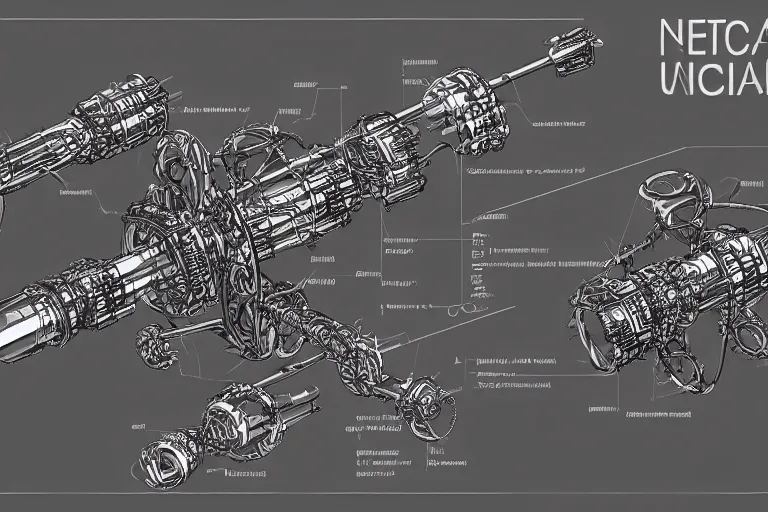 Image similar to aesthetically pleasant technical drawing of an open - source nuclear weapon machinery, hyperdetailed, complex, intricate, exploded view!!, 4 k, trending on artstation