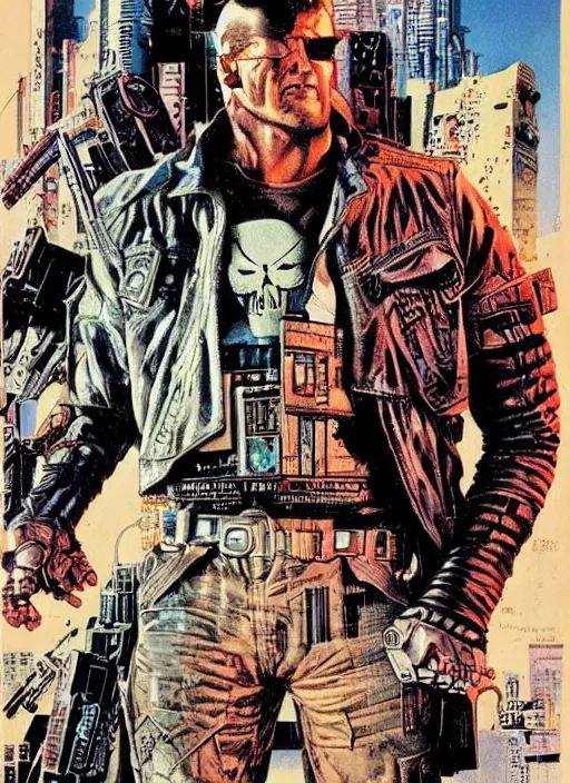 Image similar to cyberpunk the punisher. portrait by clyde caldwell and jean giraud and anton otto fischer and john philip falter and will eisner and gil elvgren