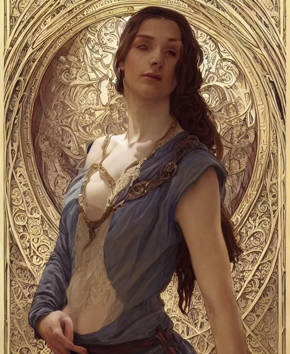 Image similar to portrait of a medieval woman, half body, d & d, fantasy, intricate, elegant, highly detailed, digital painting, artstation, concept art, art by artgerm and greg rutkowski and alphonse mucha, boris vallejo