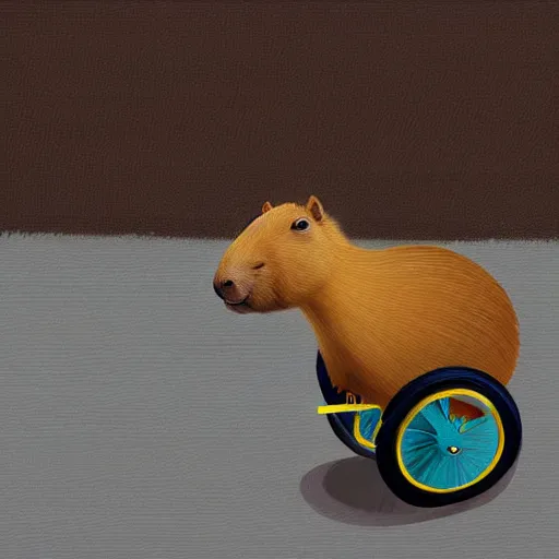 Prompt: capybara riding a tricycle, digital art