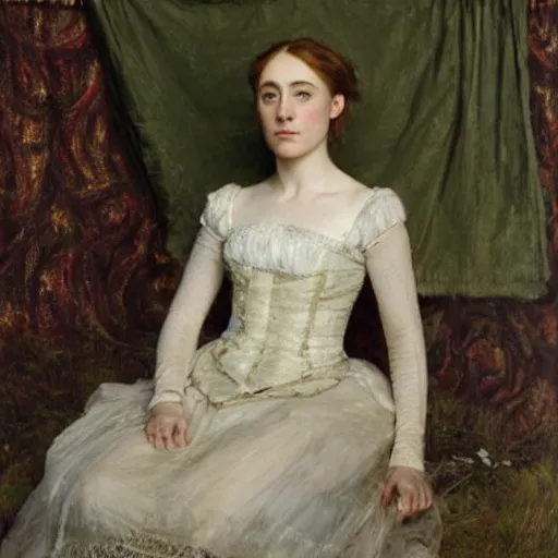 Image similar to a true-to-life portrait of Saoirse Ronan painted by John Everett Millais