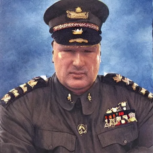 Prompt: Steven Seagal dressed as a soviet commander, realistic portrait.