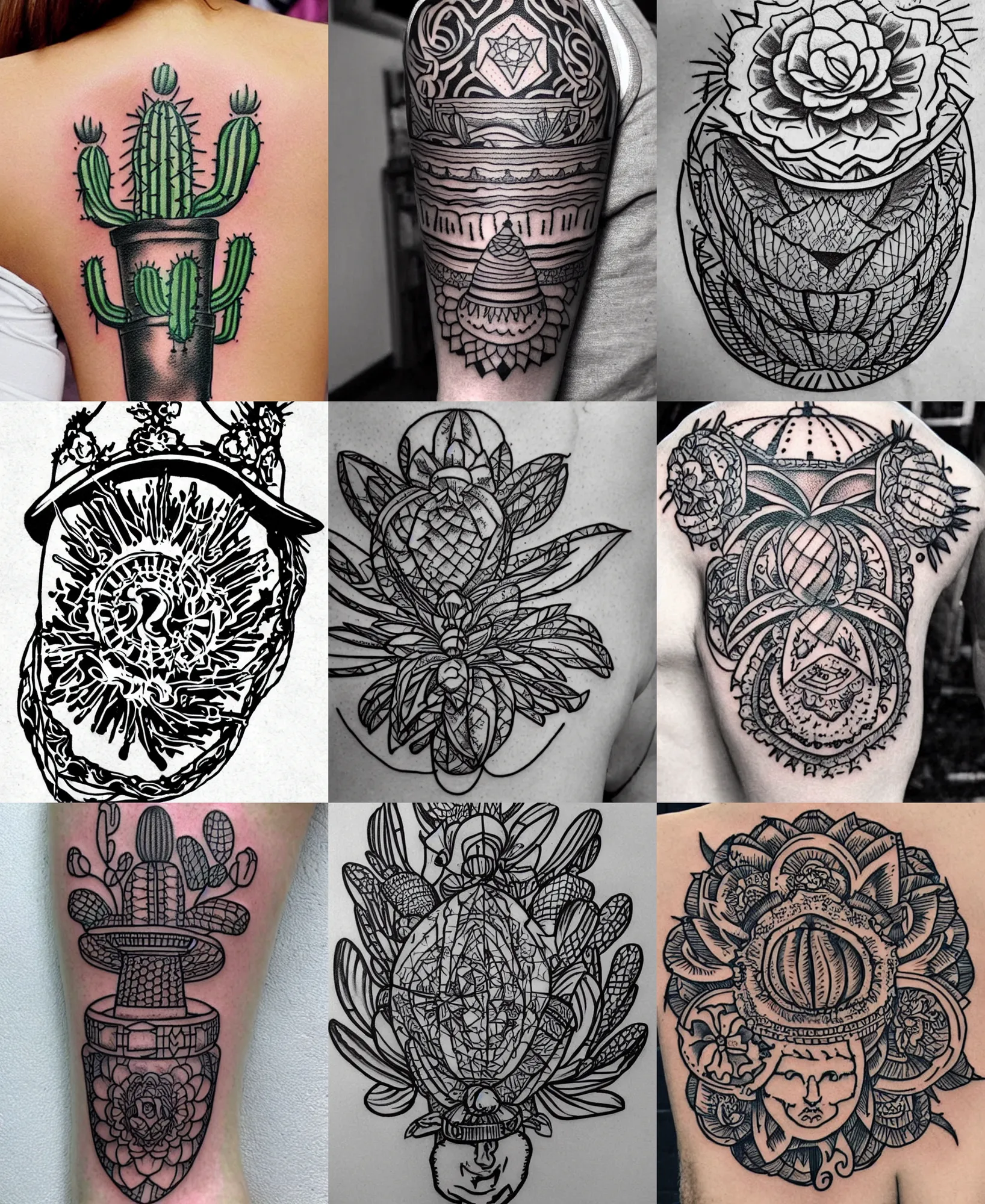 Image similar to amazing detailed tattoo stencil of a cactus with a sombrero