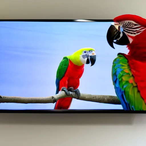 Image similar to a parrot giving a news cast on tv