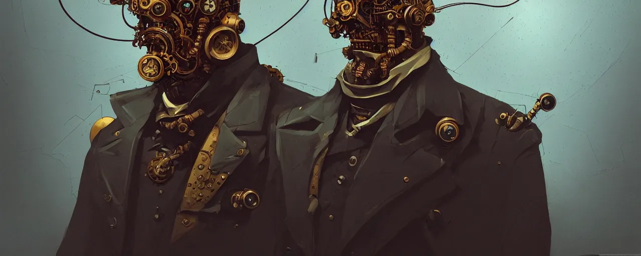 Image similar to duotone dark concept illustration 3 / 4 portrait of friedrich nietzsche as steampunk cyborg. highly detailed mechanism cinematic lighting. fibonacci golden ratio accidental renaissance. by sachin teng and sergey kolesov and ruan jia and heng z. graffiti art, scifi, fantasy, hyper detailed. octane render. concept art. trending on artstation