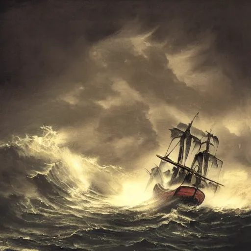 Prompt: pirate ship on a stormy sea