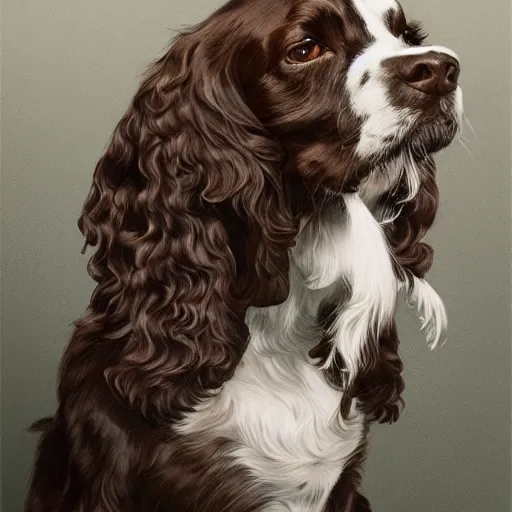 Prompt: springer spaniel extremely detailed, sharp focus, wide view, full body shot, smooth, digital illustration, by, james jean, by rossdraws, frank franzzeta, sakimichan, jeremy lipking