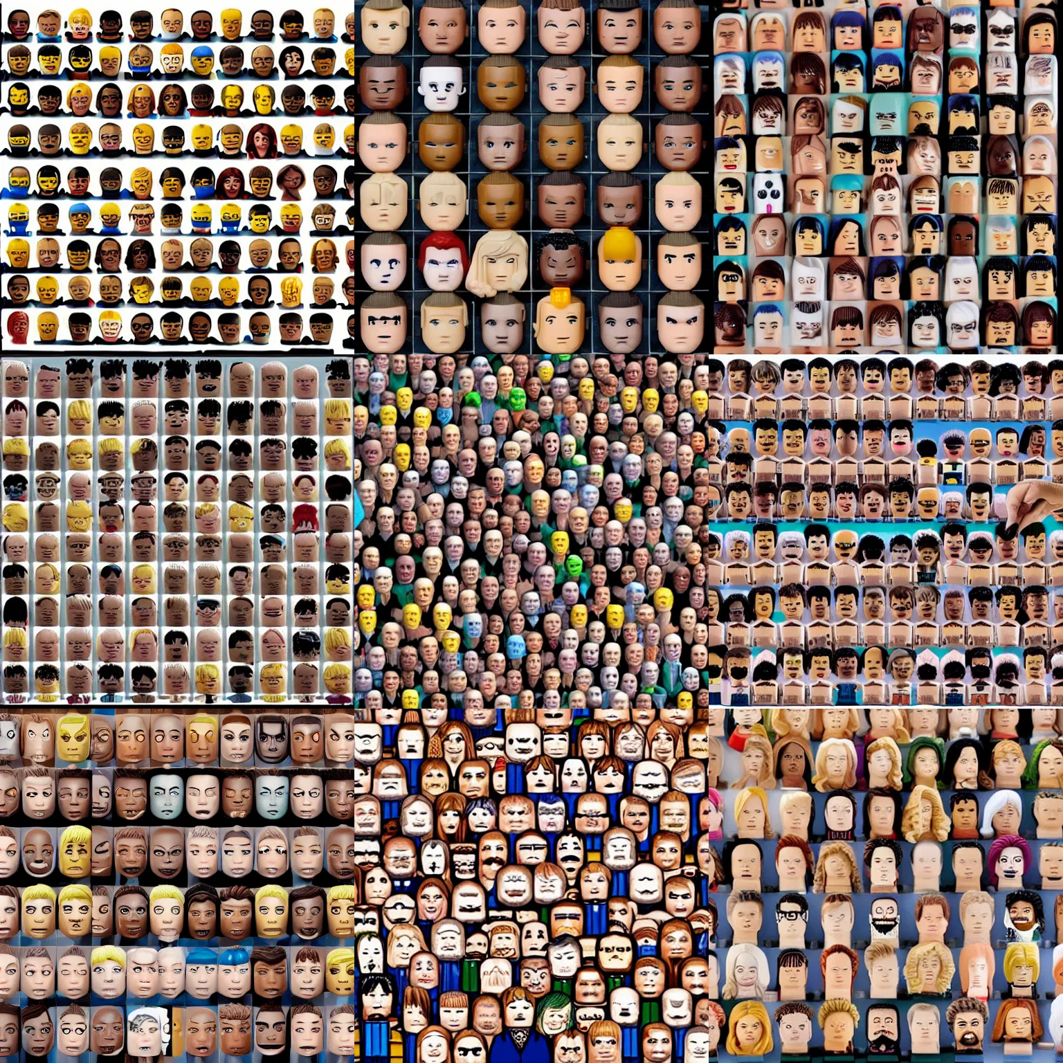 Prompt: a hundred lego heads with different hair color and skin tones, ocean of faces, so many faces, just a ton of faces