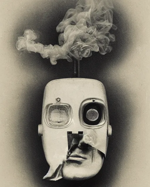 Image similar to face portraits of anthropomorphic cyborg robot in smoking by Louis Daguerre