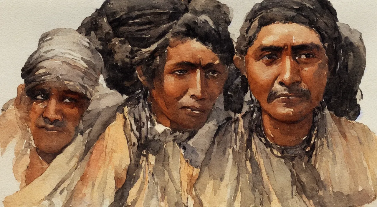 Prompt: close up portrait an indian, watercolor, Winslow Homer