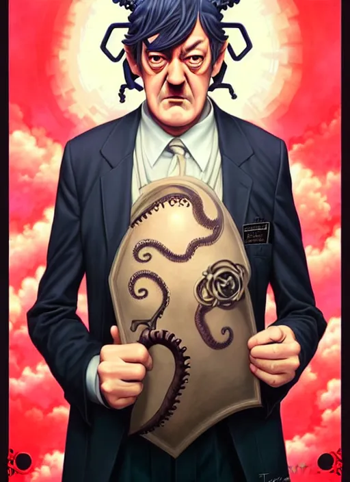 Image similar to lovecraftian portrait of grumpy stephen fry, anime style, by tristan eaton stanley artgerm and tom bagshaw