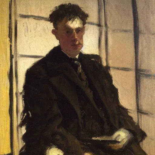 Image similar to portrait of a nihilist by walter sickert, john singer sargent, william orpen, oil on canvas, national portrait gallery
