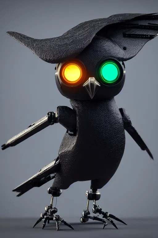 Image similar to high quality 3 d render very cute cyborg crow! incorporated speakers!, cyberpunk highly detailed, unreal engine cinematic smooth, in the style of blade runner & detective pikachu, hannah yata charlie immer, moody light, low angle, uhd 8 k, sharp focus