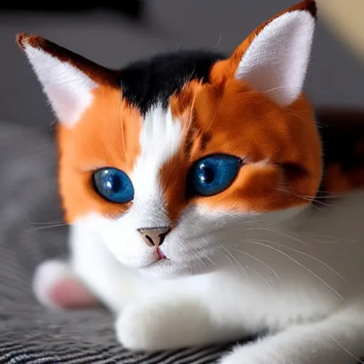 Image similar to a calico cat as a plush toy