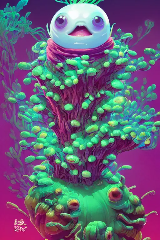 Image similar to roots cactus sushi cristal smurf ghost creature animal sushi cristal very big eye roots cactus elemental flush of force nature micro world fluo fishscale, behance hd by jesper ejsing, by rhads, makoto shinkai and lois van baarle, ilya kuvshinov, rossdraws radiating a glowing aura global illumination ray tracing hdr