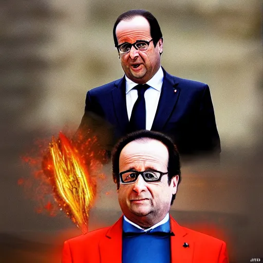 Prompt: François hollande transforming into super saiyan, by easo andrews