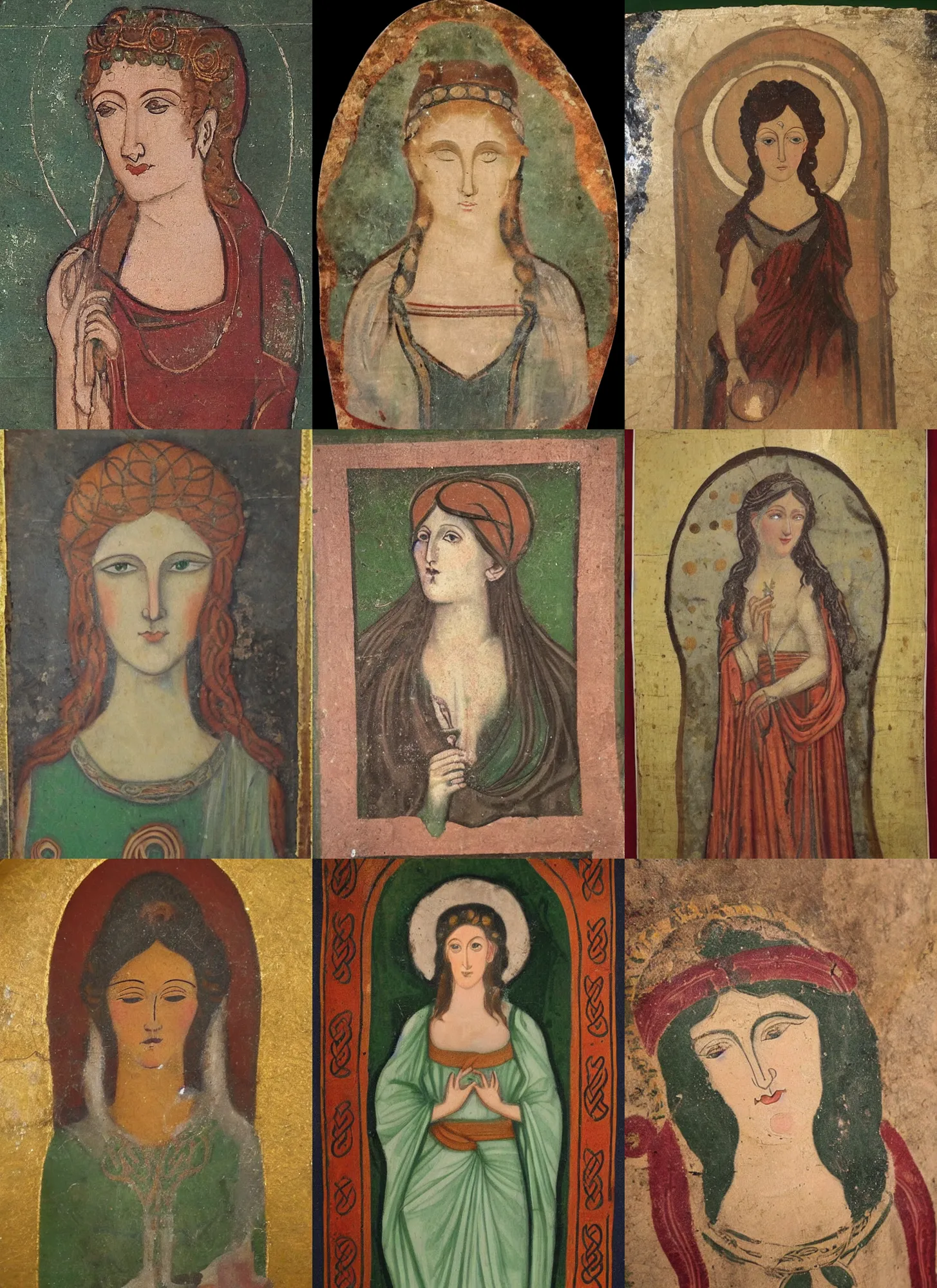 Prompt: antique celtic portrait fresco of goddess guiot